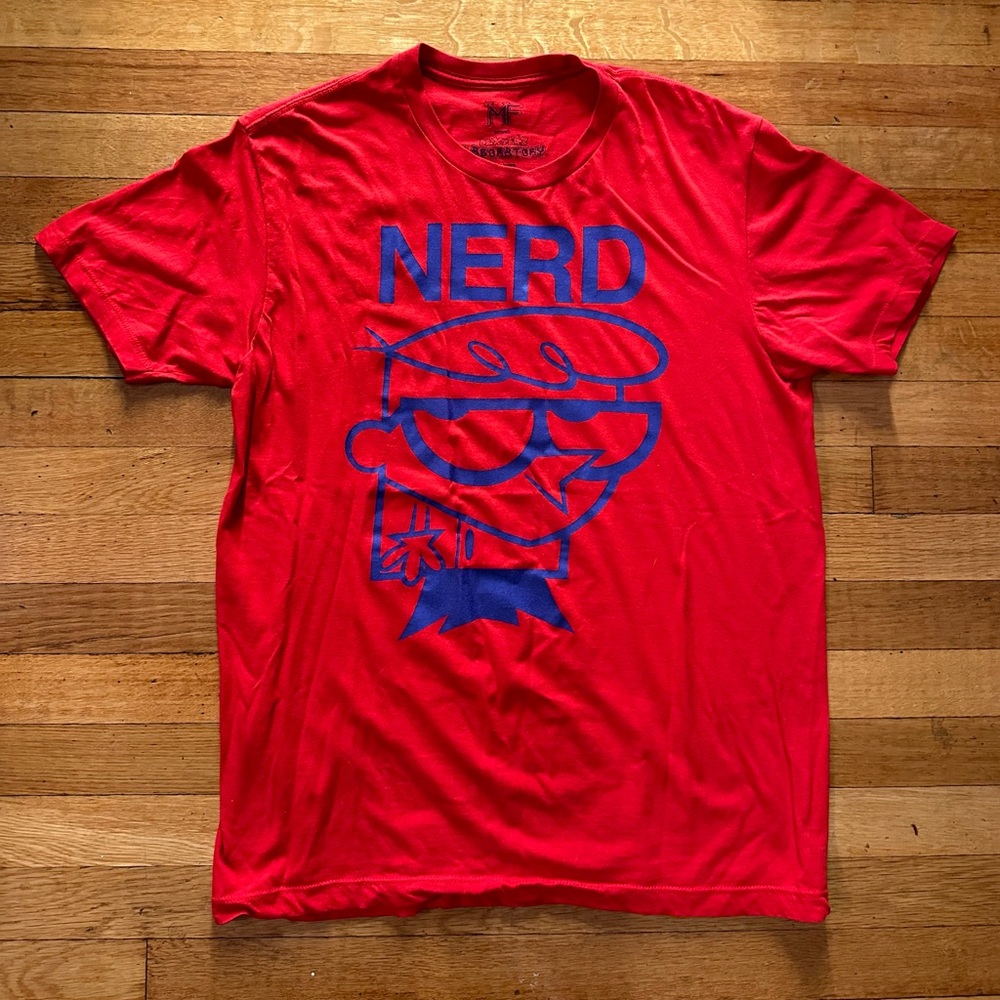 Cartoon Network Dexters Laboratory NERD Red Shirt Mens Size Large Animated